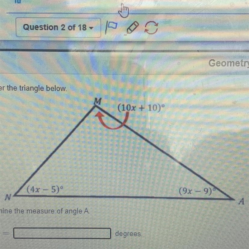 Determine the measure of angle A-example-1