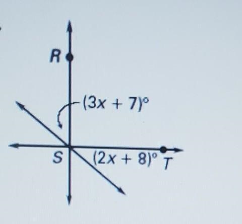 Line RS is perpendicular to Line ST. FIND THE VALUE OF X.​-example-1