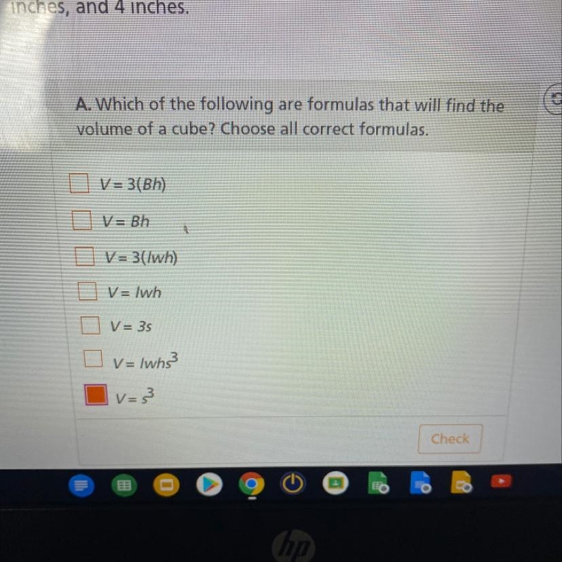 Which of these are all correct when it comes to finding the volume of a cube?-example-1