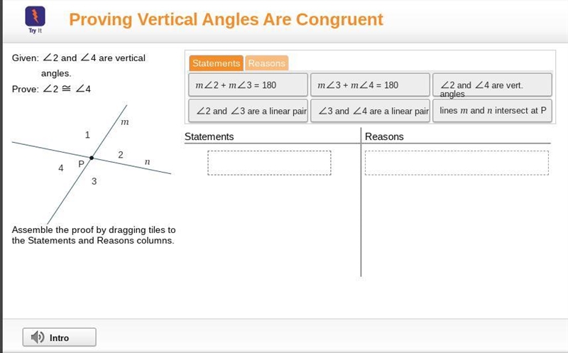 PLEASE HELP!! how do I prove that vertical angles are congruent???-example-1