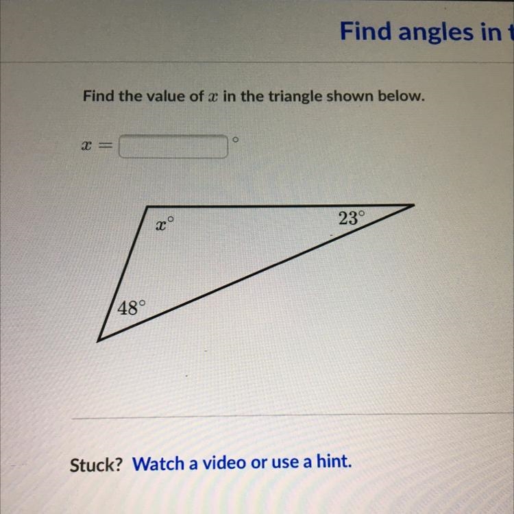 Find the value of x in the triangle shown below X=??-example-1