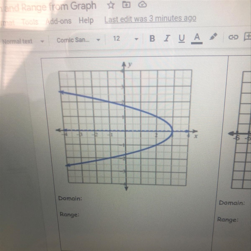 Domain: Range: State the domain and range for the graph-example-1