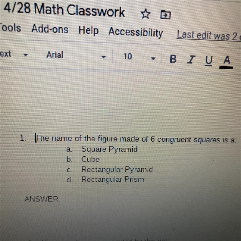 What is the name of a figure made of 6 congruent squares-example-1