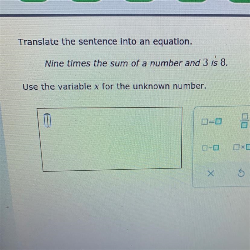 Nine times the sum of a number and 3 is 8-example-1