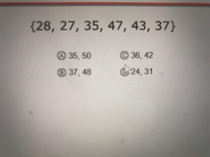 Which pair of numbers, if included in this set, would not change the median?-example-1