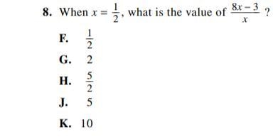 When x = 1/2, what is the value of 8x-3/x ?-example-1