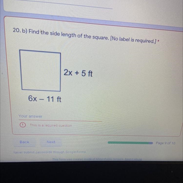 PLZ HELP I WILL MARK BRAILNLEIST!! 20. b) Find the side length of the square. [No-example-1