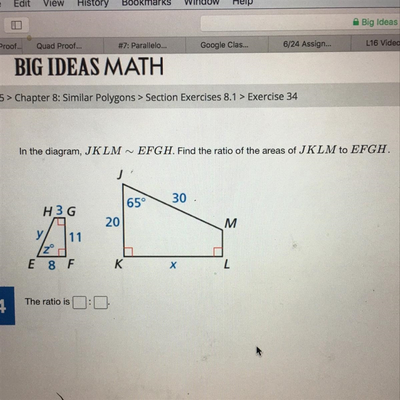 I don’t know how to figure out the ratio of the areas. The area for HGEF is 60.5 (121/2) and-example-1