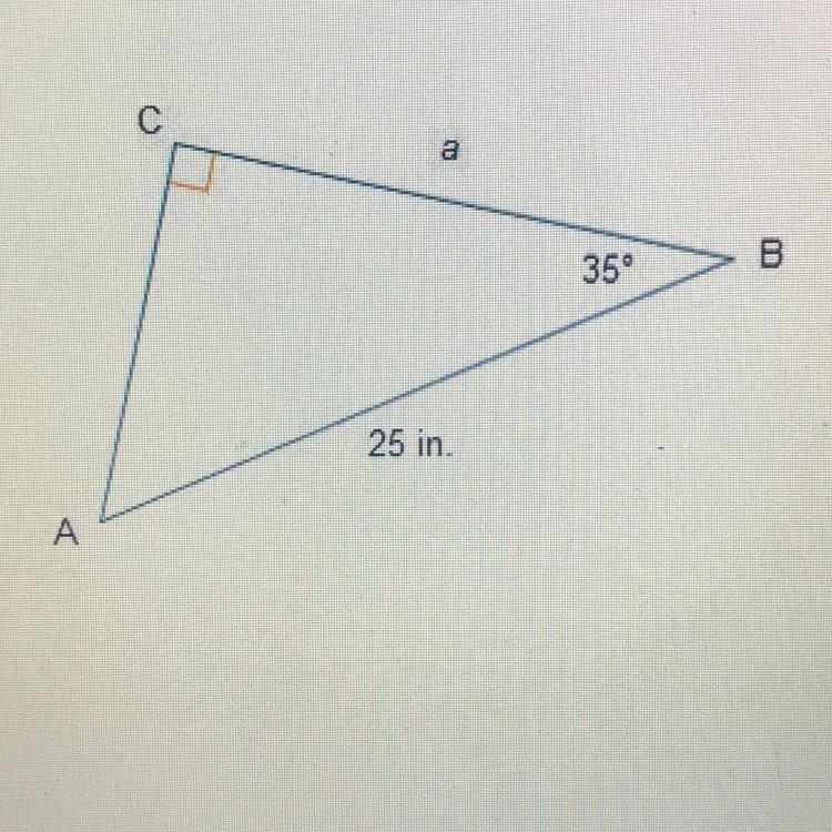 hurry please!! The equation cos35°=a/25. What is the length of the line BC? Round-example-1