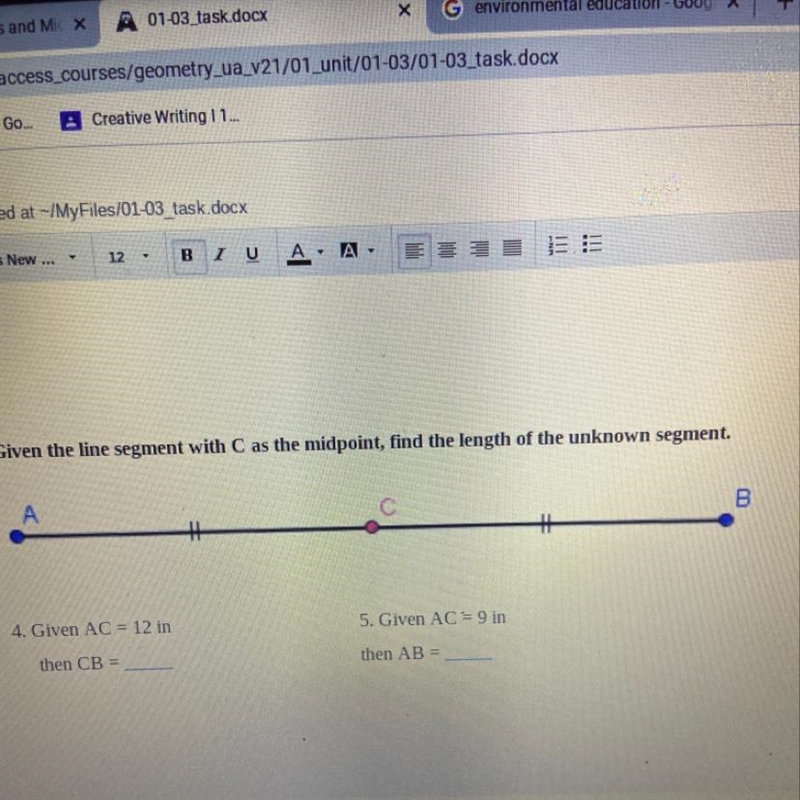 Given the line segment with C as the midpoint, find the length of the unknown segment-example-1