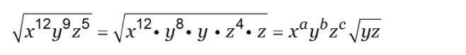 Find the values for a, b, and c that complete the simplification.-example-1