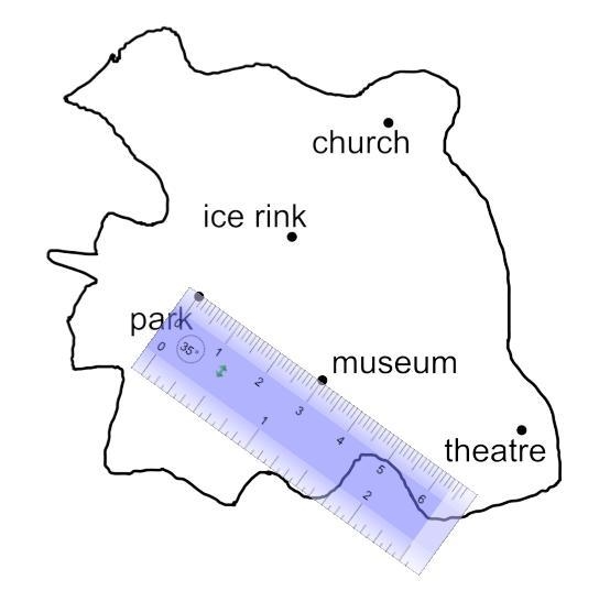 Here is a map of a town. The map shows a centimetre ruler. 1 cm represents 4 km. What-example-1