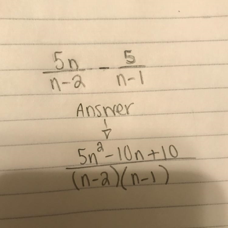 How to add/subtract with polynomial denominators? He gave us the answer but I don-example-1