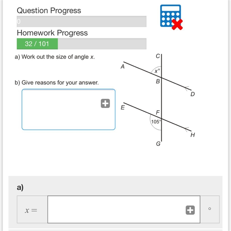 What is the size of angle x ? And give a reason-example-1