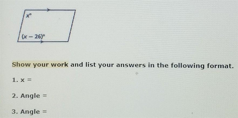 Find the value of x. Then find the measure of each angle.​-example-1