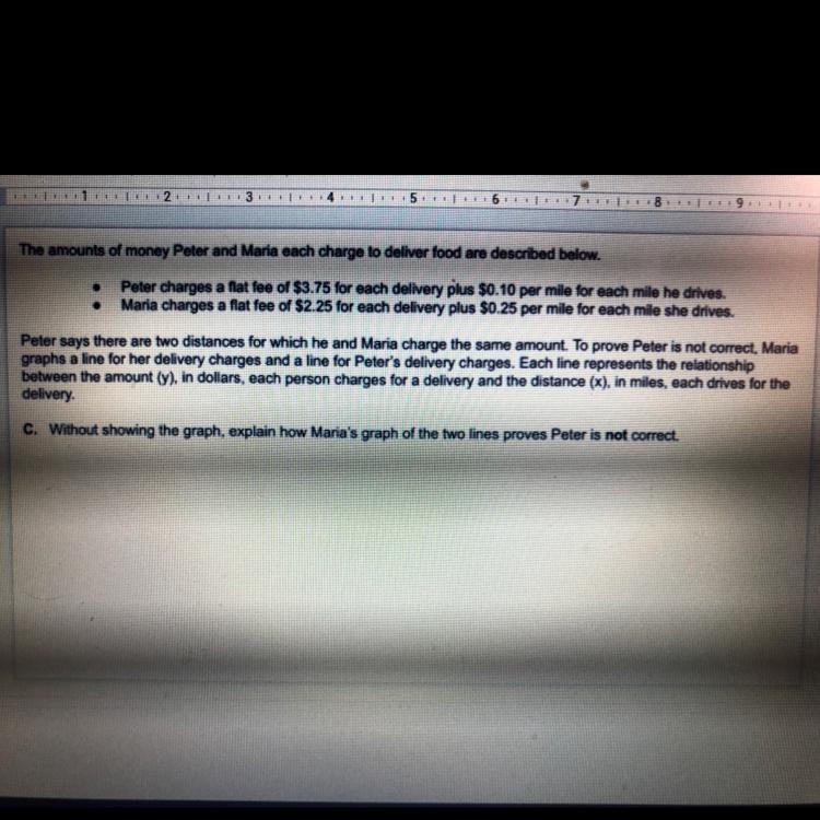 Peter says there are two distances for which he and Maria charge the same amount. To-example-1