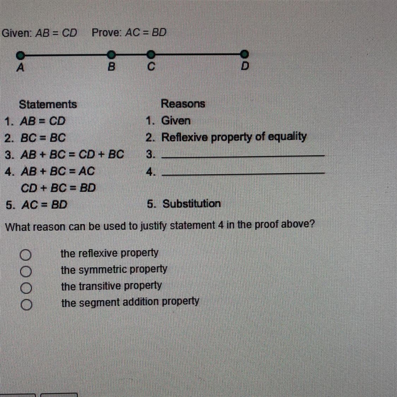 What reasons can be used to justify statement 4 in the proof above?-example-1