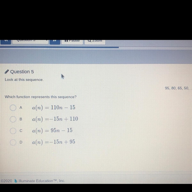 95, 80, 65, 50, Which function represents this sequence?-example-1