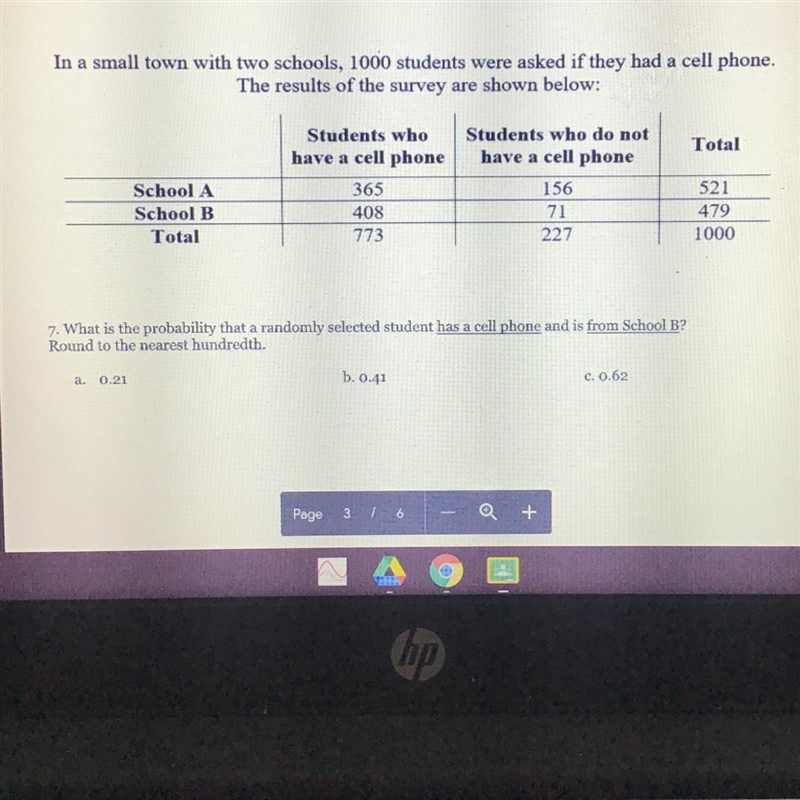 What is the probability that a randomly selected student has a cell phone and is from-example-1