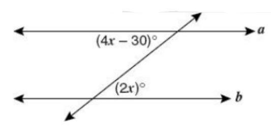 Which value for x will make a parallel to b? 35 5 15 20-example-1