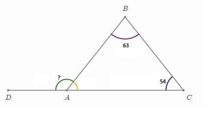 In the diagram, shown below: If ∠ABC = 63∘ and ∠BCA = 54∘ , then what is ∠DAB?-example-1