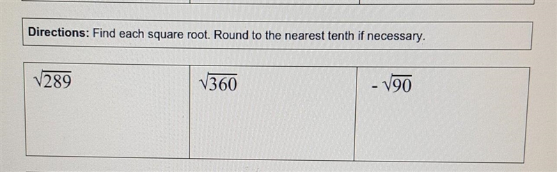 Directions: Find each square root. Round to the nearest tenth if necessary. help?​-example-1