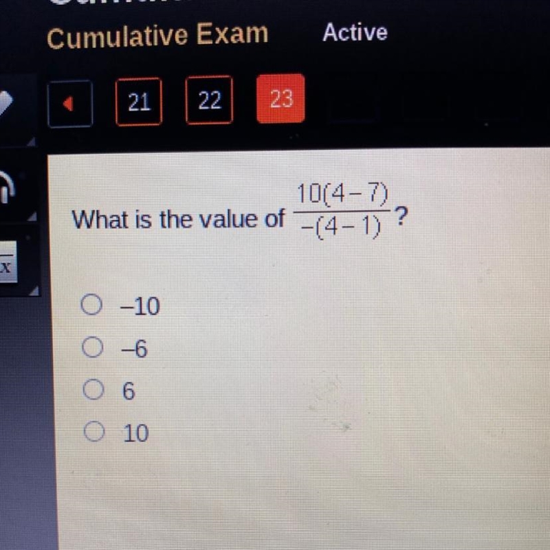 Please HURRY ! 10(4-7) What is the value of -(4-1)? O-10 O-6 O6 O 10-example-1