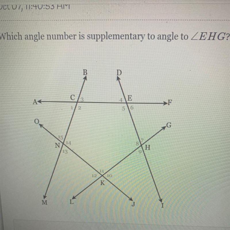 Which angle number is supplementary to angle Answer:-example-1