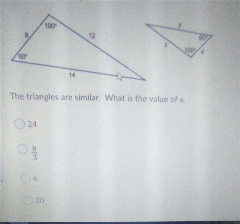 The triangle are similar. what is the valie of x?​-example-1