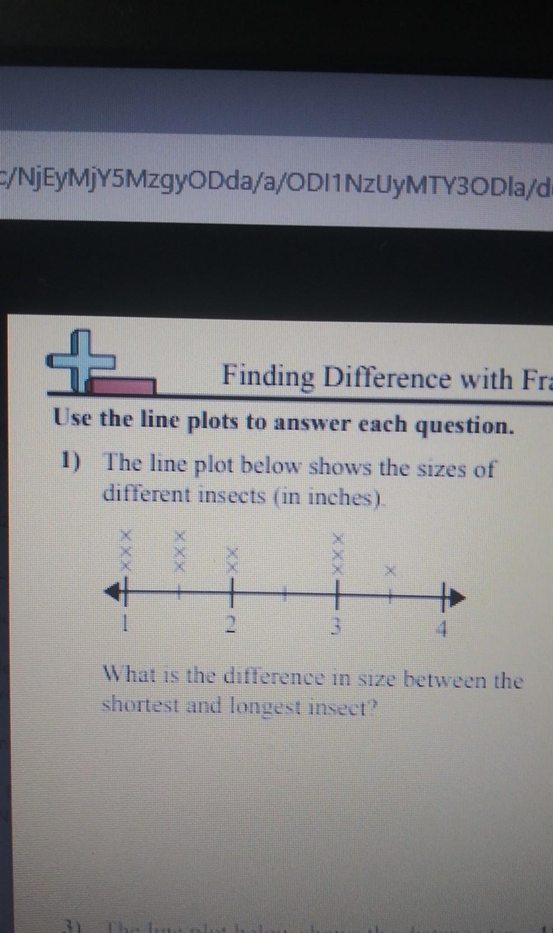 Use the line plots to answer each question. 1) The line plot below shows the sizes-example-1