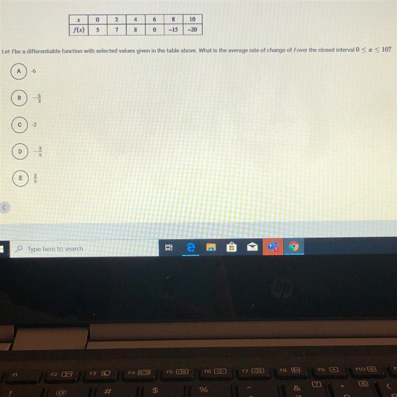 Let f be a differentiable function with selected values given in the table above. What-example-1