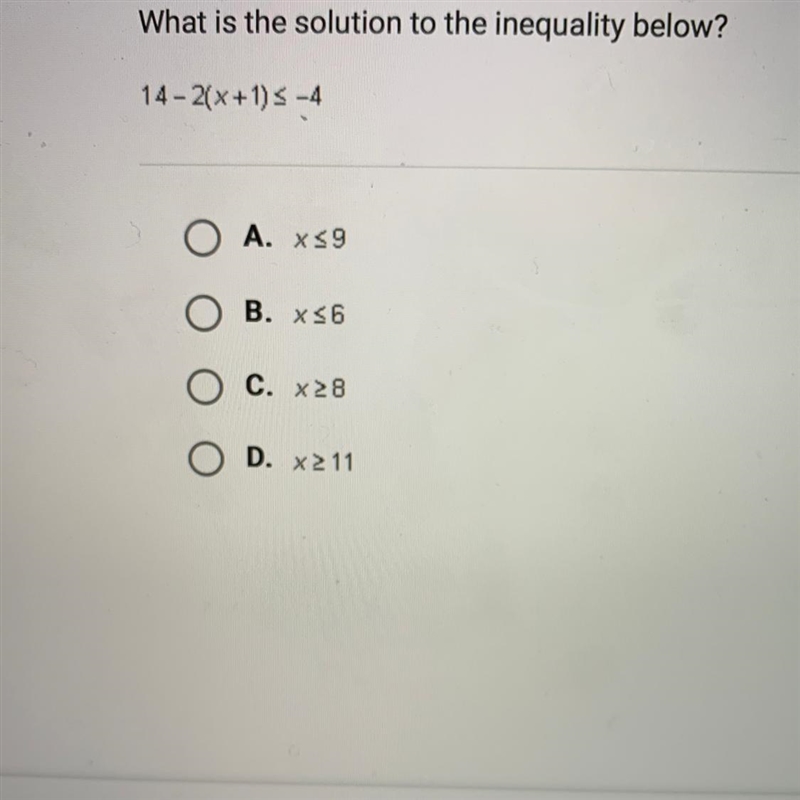 What is the solution to the inequality below? 14- 2(x+1)<-4-example-1