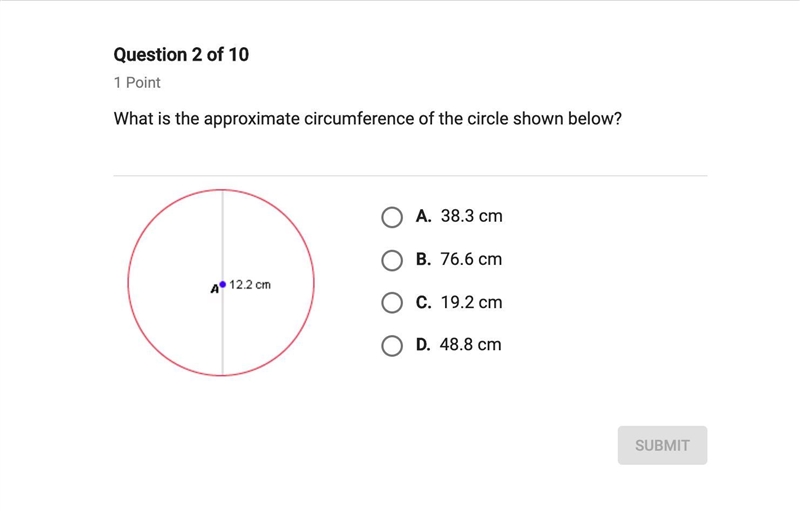 What is the approximate circumference of the circle shown below?-example-1