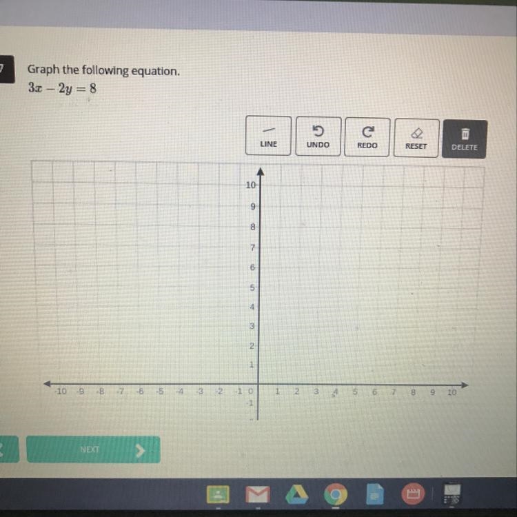 Graph the followingequation. 3x-2y=8-example-1