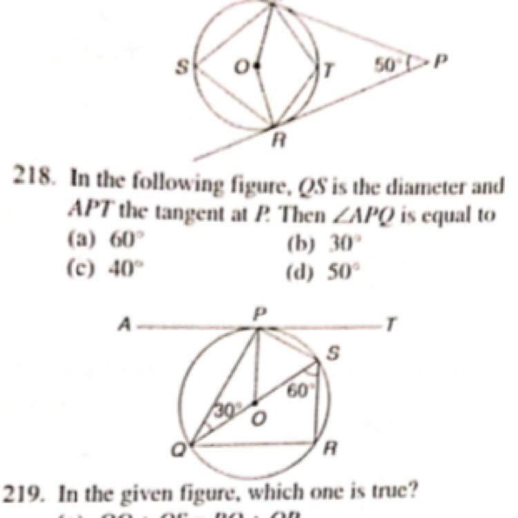 Qs is the diameter and apt is a tangents at p then find angle apq-example-1