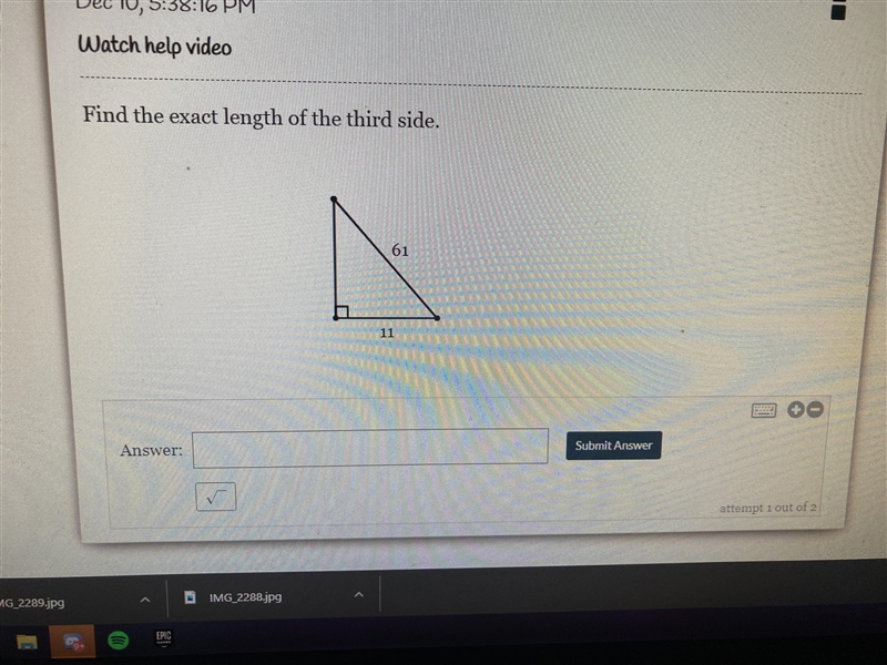 Find the exact length of the third side .-example-1