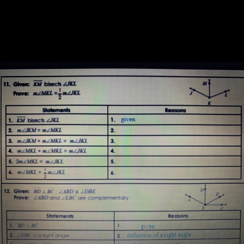 Given: KM bisects JKL Prove: m MKL= 1/2m JKL please explain-example-1