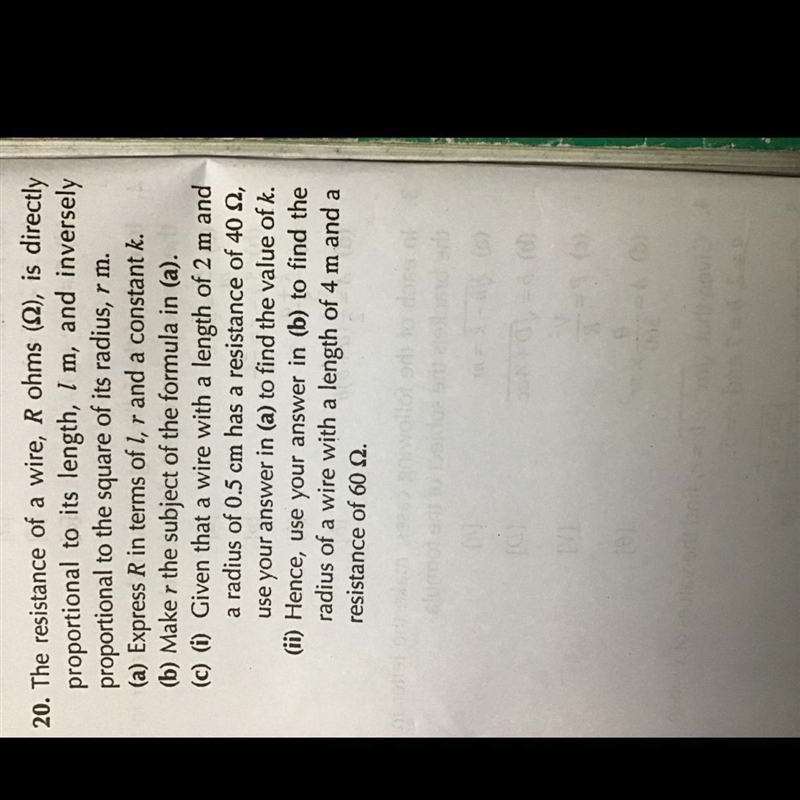 The resistance of a wire, R ohms , is directly proportional to its length , I meter-example-1