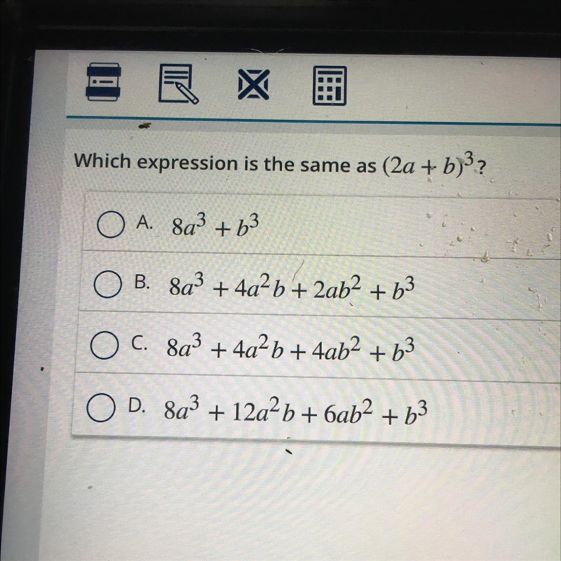 Which expression is the same as (2a + b)3?-example-1