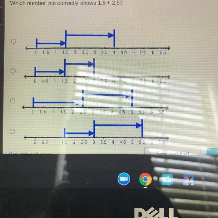 Which number line correctly shows 1.5 + 2.5?-example-1