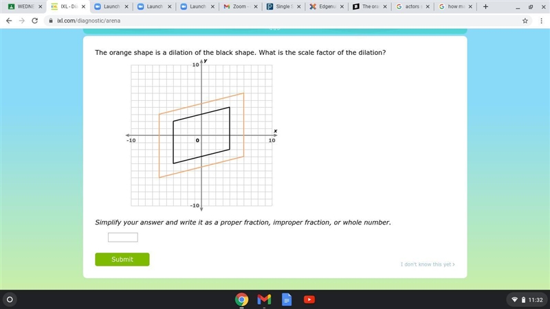 The orange shape is a dilation of the black shape. What is the scale factor of the-example-1