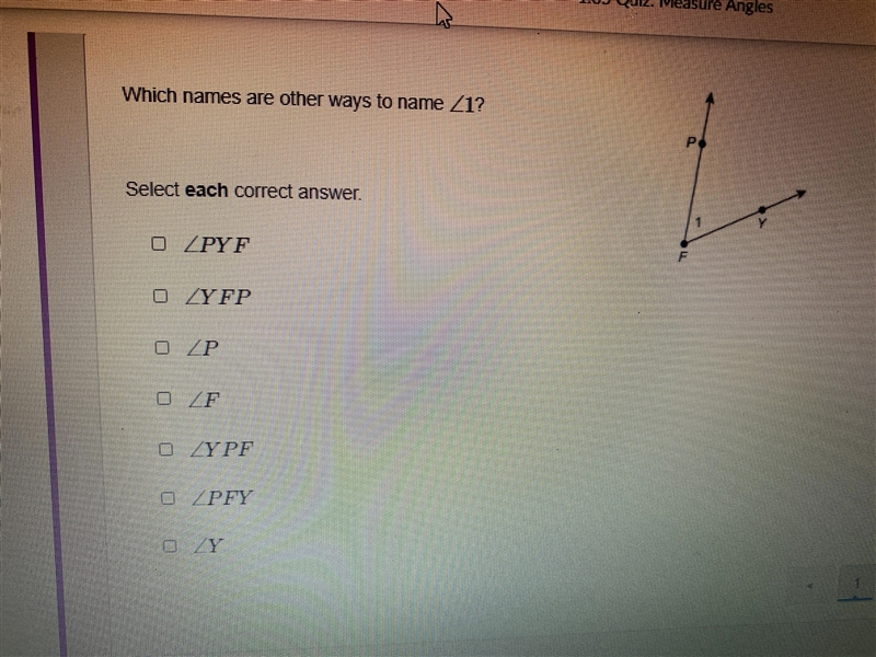 Which names are other ways to name angle 1?-example-1