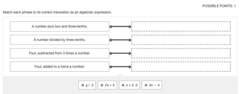 Match each phrase to its correct translation as an algebraic expression. Please help-example-1