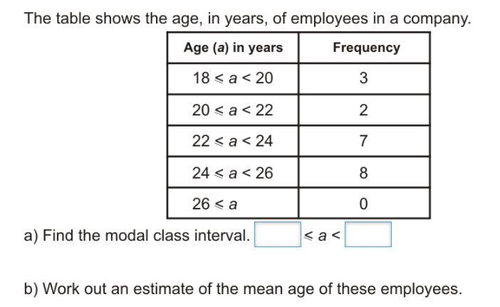 The table shows the age in years of employees in a compant-example-1