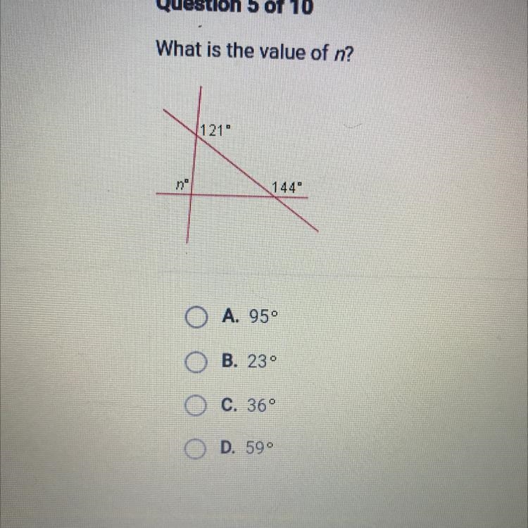 What is the value of n? 121 144H A. 95 B. 230 C. 36 D. 599-example-1