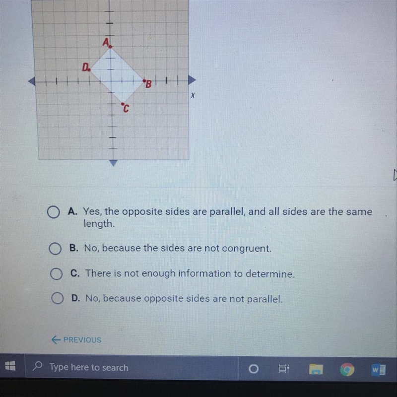 Is the following shape a square? How do you know?-example-1