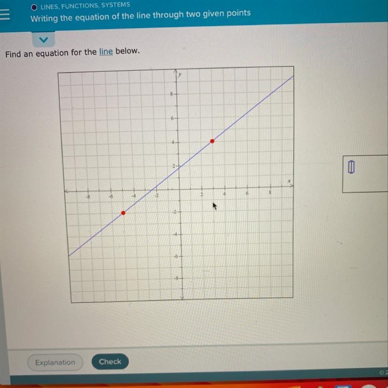 Please help me with this math problem. Find the equation for the line below.-example-1