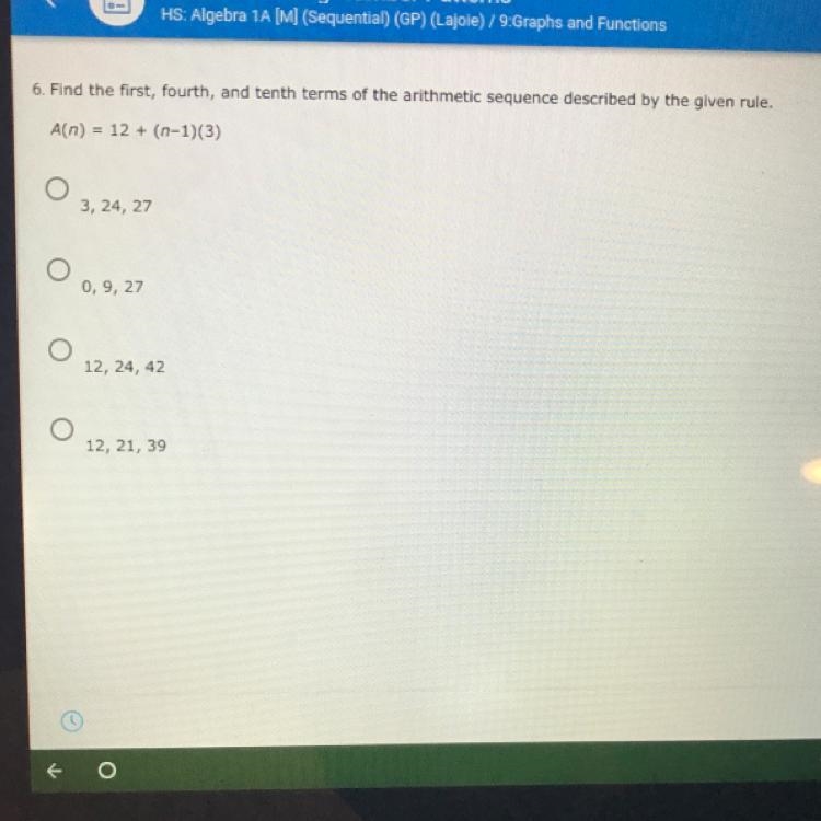 6. Find the first, fourth, and tenth terms of the arithmetic sequence described by-example-1