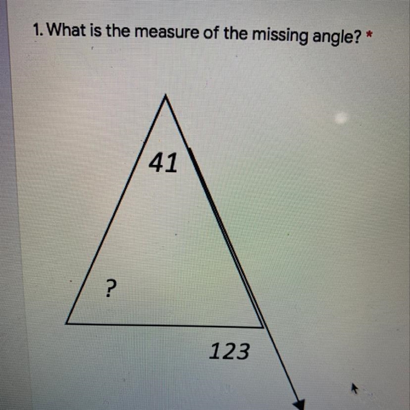 What is the measure of the missing angle?-example-1