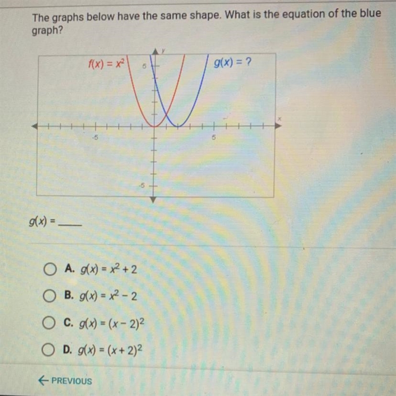 The graphs below have the same shape what is the equation of the blue graph-example-1